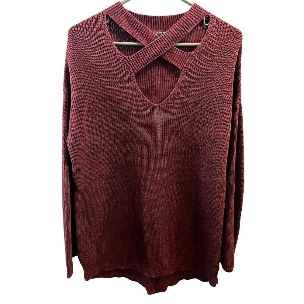 a.n.a A New Approach Womens Medium Burgundy Criss Cross Cutout Cotton Sweater